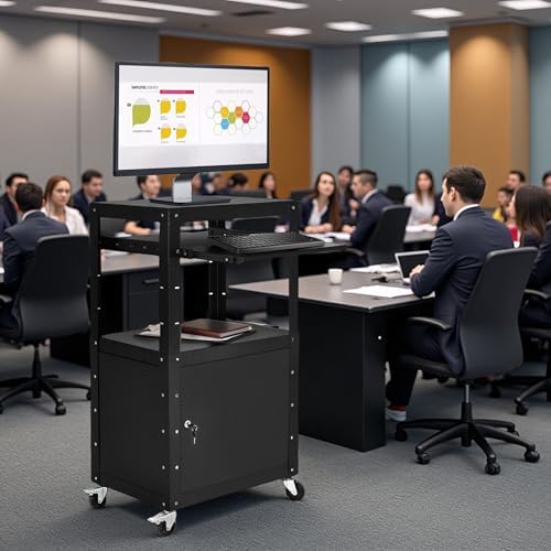 DWVO AV Cart with Locking Cabinet for Projector Laptop Presentation Black - Image 5