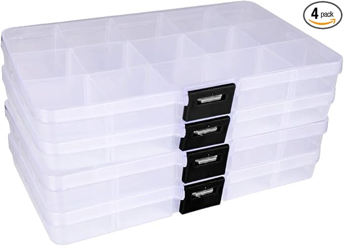 4 Pcs 15 Grids Clear Organizer Box Plastic Storage Container by Mantain