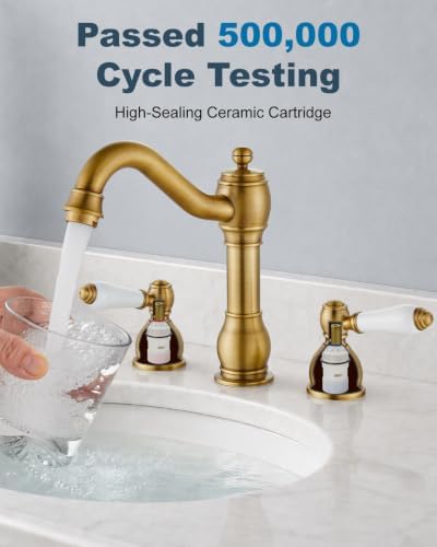 Aolemi Widespread Bathroom Sink Faucet 3 Hole White Lever Antique Brass - Image 6