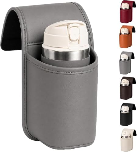 Leather Car Door Cup Holder - Large Clip-On Beverage Pocket Organizer by Unknown