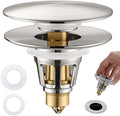 3-in-1 Universal Bathroom Sink Stopper - Brushed Nickel Pop Up Sink Drain Stopper, Brass Bounce Bullet Core Sink Stopper Replacement, Wash Basin Drain Filter Plug with Anti-Clogging Strainer by PerPaiMe