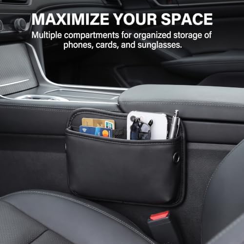 2 PCS Leather Car Seat side Pocket Organizer, Multifunctional Car Seat Gap Storage Pouch, Auto Console Side Organizer Holder for Phones, Keys, Sunglasses & Wallets (Black) - Image 3