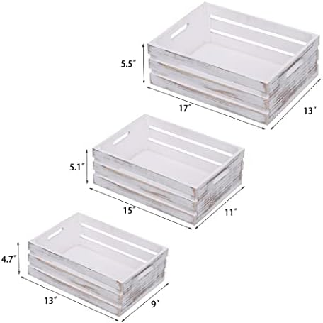 Large Size Wood Crates For Storage,Decorative Vintage White Wooden Crates For Display,Handmade Solid Wood Boxes,Set Of 3 Rustic White Wooden Crate. (vintage white) - Image 2