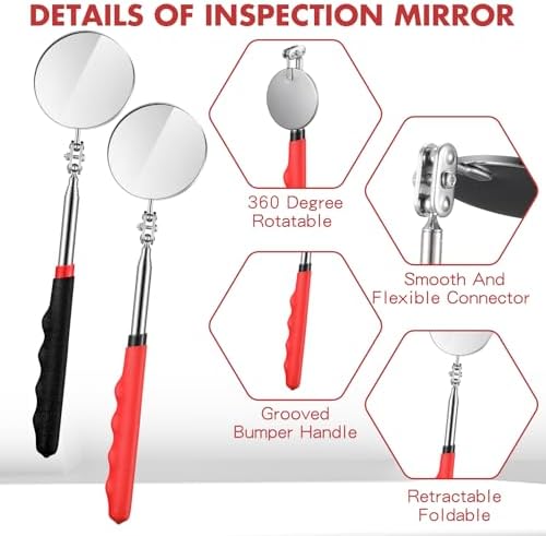 Copkim 2 Pcs Telescoping Inspection Mirror Mechanics Mirror,50mm,Black,Red - Image 3