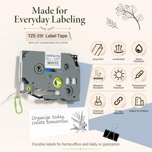 TZe-231 Label Maker Tape Compatible Brother, 12mm 0.47 Black on White 7-Layer Laminated, Labeling Tape Cassette Replacement for PT-D200 D210 D220 H110 E110 H100R H101C H200 D210VP and More(4 Pack) - Image 3