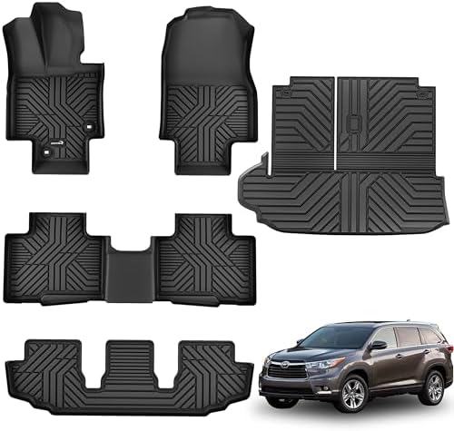 Floor Mats for Toyota Highlander 2020-2025 (7-Seats), Custom Fit All-Weather TPE Floor Liners, Front & 2nd & 3rd Row & Cargo Liner for Highlander Car Accessories by Partzer