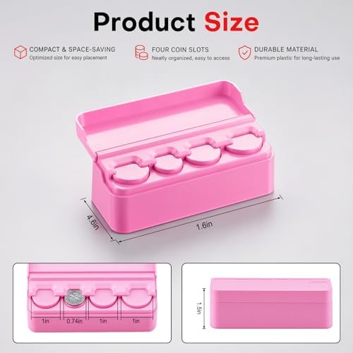 SINGARO Coin Holder for Car, Coin Change Organizer Compatible with Coins of Different Sizes, Dash-Mounted Holder Suitable for Most Cars, Trucks(2PCS Pink) - Image 2