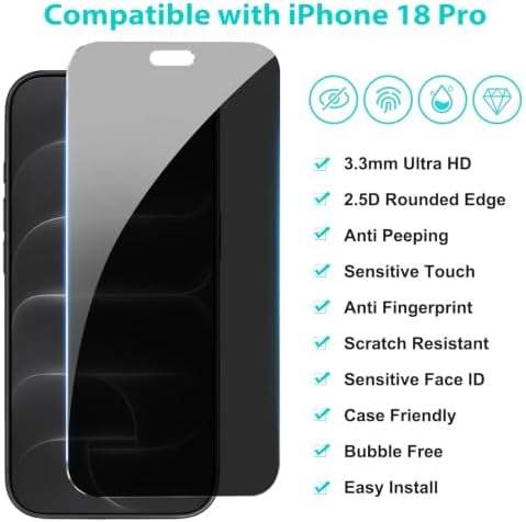 PEHAEL for iPhone 18 Pro Privacy Screen Protector+Camera Lens Protector - Image 2