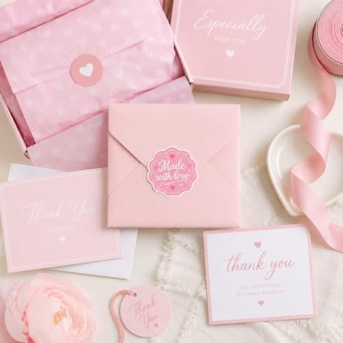 60pcs Made with Love Stickers, Pink Handmade Small Business Packaging Labels, Boutique Product Seal Stickers for Orders, Round Thank You Branding Stickers 2 Inch - Image 5