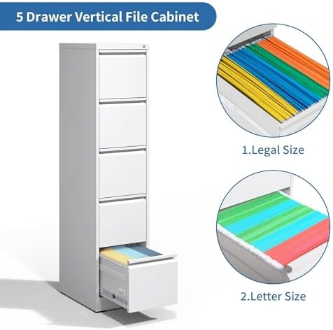 5 Drawer File Cabinet with Lock,Metal File Cabinet for Home Office - Image 6