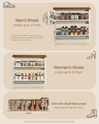 VASAGLE Farmhouse Shoe Cabinet, Narrow Storage Organizer, 2 Flip Drawers - Image 6