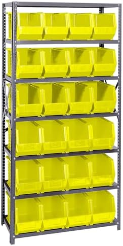 Quantum Storage Systems QSBU-265YL Giant Open Hopper Steel Shelving System, 18" D x 36" W x 75" H, with 7 Shelves and 24 QUS265 Bins, Yellow by QuantumStorageSystems