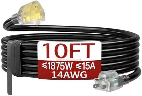 Skrizcable 14/3 10 FT Extension Cord Outdoor, Black Power Cord by Skrizcable