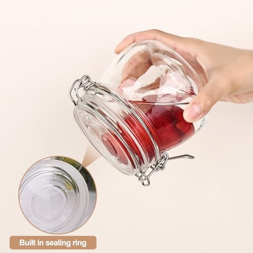 Liuruiyu 16oz - 6 Pack Round Glass Jars with Airtight Lid, Wide Mouth Mason Jars with Clamp Lids, Air Tight Glass Canisters, Food Storage Containers for Cereal, Pasta, Beans, Sugar, Coffee, Spice - Image 7