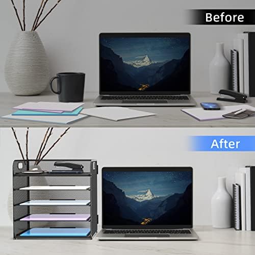 Supeasy 5 Trays Paper Organizer Letter Tray with Handle-Mesh Desk File Holders, Paper Sorter Desk Organizer for Office, Home, Classroom or School - Image 4