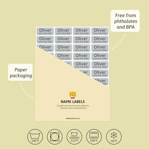 TeddyLabels - Clothing Labels for Nursing Home (120) – Self-Adhesive Name Tags for Clothes and Personal Items. Personalized Labels for Daycare, Nursing Homes, and Laundry Use - Light Grey - Image 4