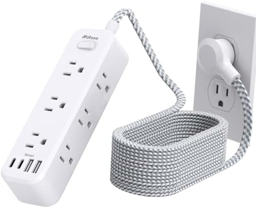 10FT Power Strip, 13-in-1 Long Extension Cord with Multiple Outlets with 9 Wide Spaced Outlets and 4 USB Ports, Flat Plug Wall Mount Charging Station for College Dorm Room Essentials, Office, White by Mifaso