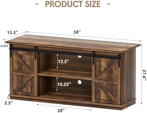 Shahoo Farmhouse Sideboard Buffet Cabinet, Coffee Bar Storage with Sliding Barn Doors, Shelf for Home Dining Room, Barnwood - Image 2