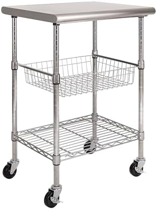 Stainless-Steel Commercial-Grade NSF-Certified Prep Table Cart, 24"W x 20"D by Unknown