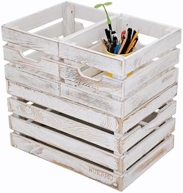 White Wooden Crates, Set of 4 for Storage, Milk Crate, Wine Box, Festival Decorations, and Camping, 12.2 Inch Multi-Purpose Sturdy Wood Boxes. - Image 4