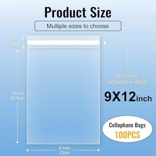 Self‑adhesive 100pcs 9X12 inch Clear Cellophane Bags Gift Wrap Treat Bags - Image 2