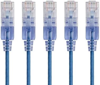Monoprice - 129425 SlimRun Cat6A Ethernet Patch Cable - Snagless RJ45 UTP Pure Bare Copper Wire 10G 30AWG 2ft Blue 5-Pack by Monoprice