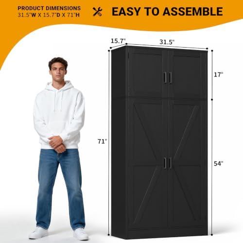 Unikito 71” Tall Kitchen Pantry Storage Cabinet with Adjustable Shelves - Image 2