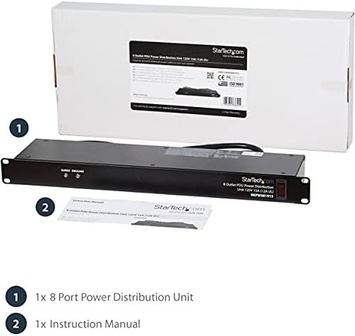 StarTech 8-Outlet 1U PDU, 120V/15A, Surge, 6ft Cord, TAA (RKPW081915) - Image 6