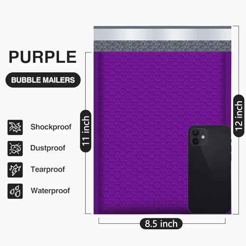UCGOU Bubble Mailers 8.5x12" 25 Pack Usable Size 8.5x11" Purple Padded #2 - Image 2