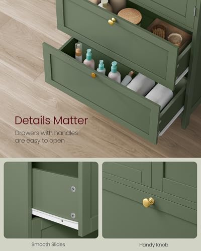 VASAGLE Bathroom Floor Cabinet with 2 Doors, 2 Drawers, Forest Green - Image 7