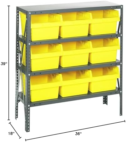 Quantum 1839-SB810YL Heavy Duty Shelving Unit with (4) Shelves and (9) QSB810 Yellow Bins for Garage Warehouse Storage Distribution | 400 lb Load Capacity | 18"D x 36"L x 39"H, Galvanized Carbon Steel - Image 2
