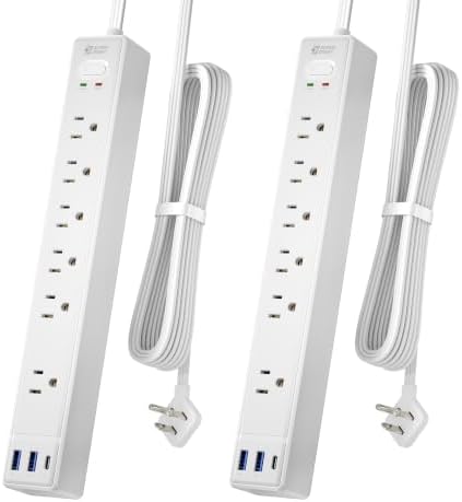 2 Pack 6Ft Extension Cord, SUPERDANNY Flat Plug Surge Protector Power Strip by SUPERDANNY