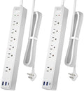 2 Pack 6Ft Extension Cord, SUPERDANNY Flat Plug Surge Protector Power Strip by SUPERDANNY