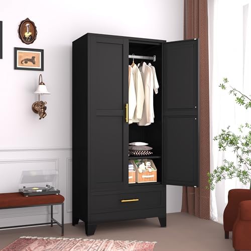 GAIOUS Metal Armoire Wardrobe Closet Cabinet with 2 Doors and Drawer, 71" - Image 6