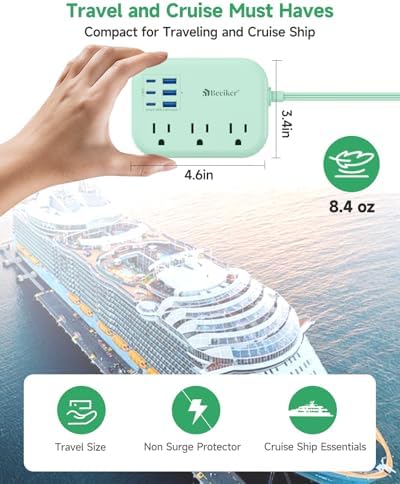 6 USB (3 USB C) Green Travel Power Strip, 5Ft Extension Cord, 3 Outlets - Image 4