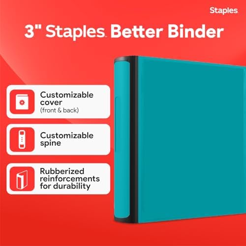 Staples Better Binder, 2-Inch D-Ring View, Teal, Holds 540 Sheets - Image 2