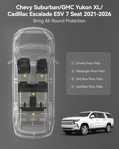 3W Floor Mats for Chevy Suburban/Yukon XL/Cadillac Escalade ESV 2021-2026 - Image 2
