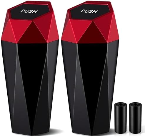 JUSTTOP Car Trash Can with Lid, Easy to Clean, Diamond Design Small Automatic Portable Trash Can, Used in Car Home Office Interior Accessories, 2PCS (Red) by JUSTTOP