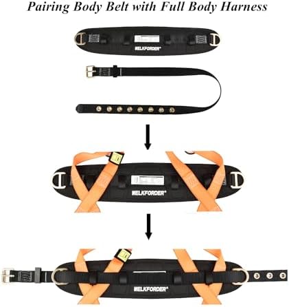 Tongue Buckle Body Belt With Waist Pad and 2 Side D-Rings Personal Protective Equipment Safety Harness | Waist Fitting Size 33'' to 47'' for Work Positioning, Restraint - Image 4