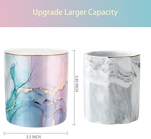 Large Capacity Colored Pen Holder for Desk, Ceramic Pencil Holder Makeup Brush Holders, Desk Accessories & Workspace Organizers for Home, Office, Colorful Green - Image 3
