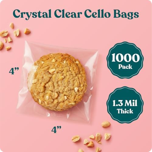 4x4 Self Sealing Cellophane Bags (1000 Pack) - Clear Cookie Bags With Seal - Image 2