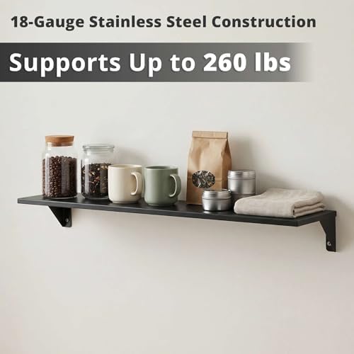 8" x 30" Heavy Duty Stainless Steel Floating Wall Mounted Shelf, Commercial Kitchen Storage Shelf - Image 3