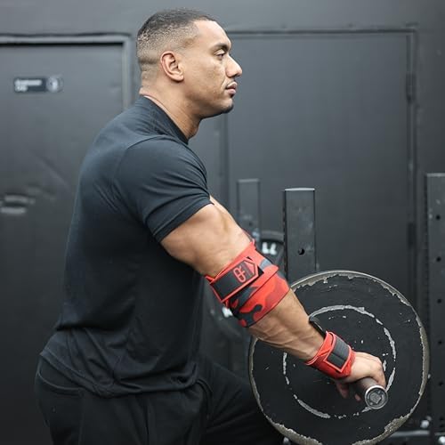 PR Personal Record Elbow Wraps for Weightlifting - Heavy Duty Construction, 25% More Elasticity, Reinforced Stitching, Extra Wide Fastener, Easy to Adjust, (Red Camo) - Image 5