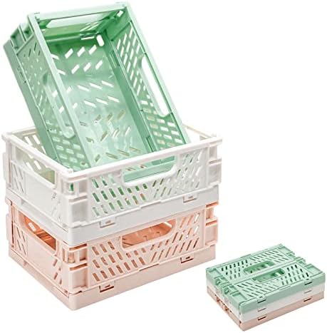 3 Pack Mini Plastic Storage Basket for Shelf Organizing,Collapsible Crate Folding Storage Bin for Desk Organizer Stackable Containers for Home Kitchen Classroom Office Bathroom Storage(5.9x3.9x2.2") by Unknown