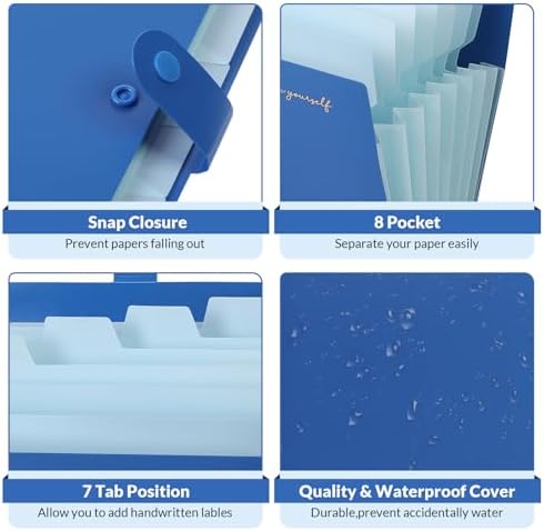 SKYDUE Expanding File Folder, Accordion File Organizer with 8 Pocket, Expandable Document Paper Receipt Holder for School Office Hospital, Letter/A4 Size Blue - Image 4