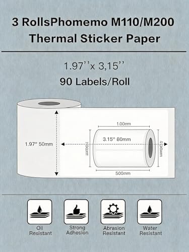 Phomemo Labels 3 Rolls, 1.97"x3.15", for M110/M100/M220/M108, 270 PCS - Image 2
