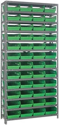 Quantum Storage Systems 1875-108GN Steel Shelving Unit with 4" Shelf Bins, 18" D x 36" W x 75" H, Green by QuantumStorageSystems
