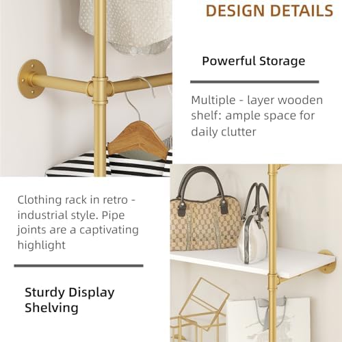 Industrial Pipe Clothing Rack with Shelves - Image 6