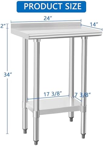 HARDURA Stainless Steel Commercial Work Table with Undershelf 14×24 Inches - Image 2