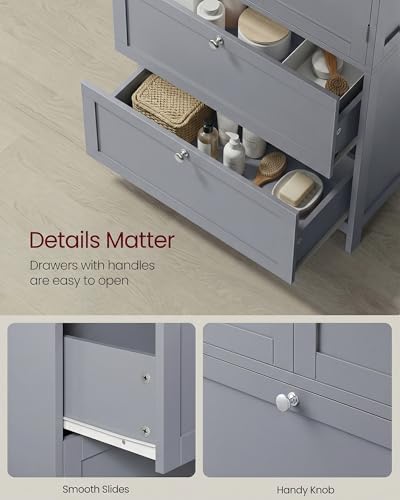VASAGLE Bathroom Storage Cabinet with 2 Doors, 2 Drawers, Dove Gray - Image 7